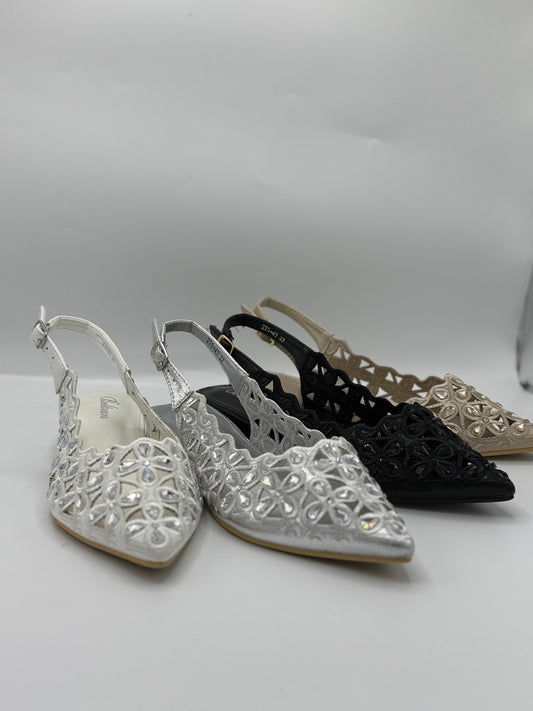 Ballerine slingback in camoscio e strass